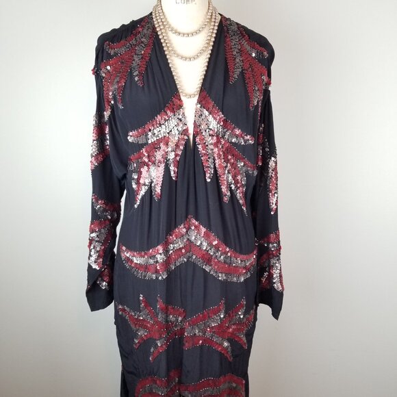 Gorgeous Cleobella Black & Burgundy L/Sleeve Sequin Jacket / Kimono * Ladies SM - Picture 1 of 14
